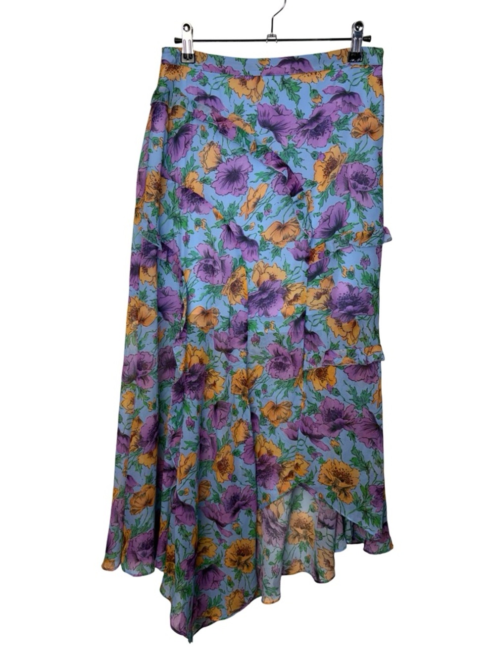 Veronica Beard Eleonora Ruffled Floral Silk Chiffon Midi Skirt Size 2